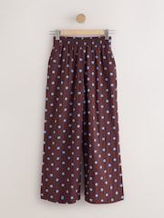Chocolate Brown/Blue Spot - Pull On Super Wide Leg Trousers - 4的图像1｝