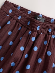 Chocolate Brown/Blue Spot - Pull On Super Wide Leg Trousers - 4的图像2｝