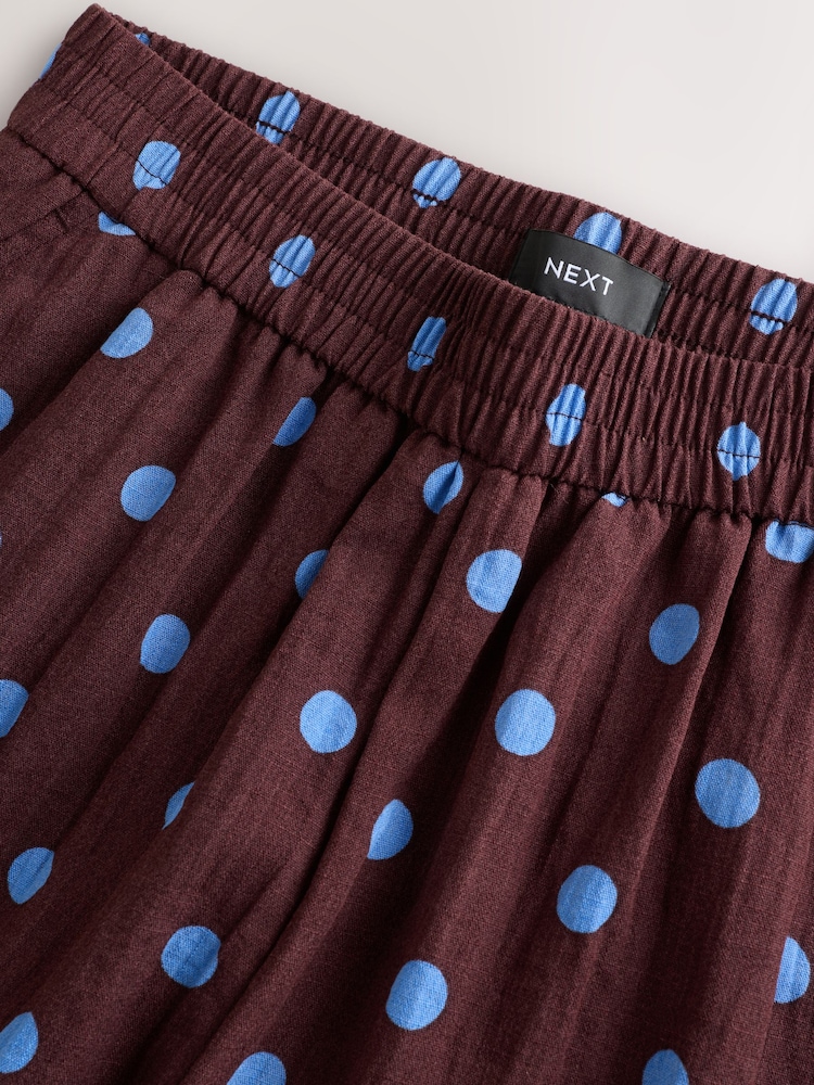 Chocolate Brown/Blue Spot - Pull On Super Wide Leg Trousers - 4的图像2｝