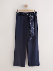 Navy Scarf Belt Wide Leg Trousers - Image 1 of 4