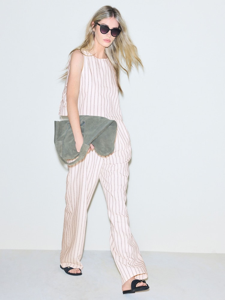 Pink/Black Stripe Chenille Wide Leg Trousers - Image 1 of 4