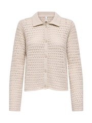 ONLY Natural Crochet Button Through Collar Cardigan - Image 1 of 2