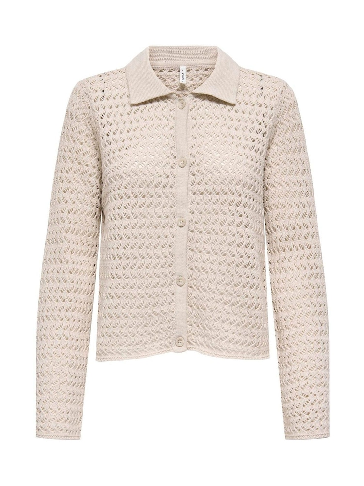 ONLY Natural Crochet Button Through Collar Cardigan - Image 1 of 2