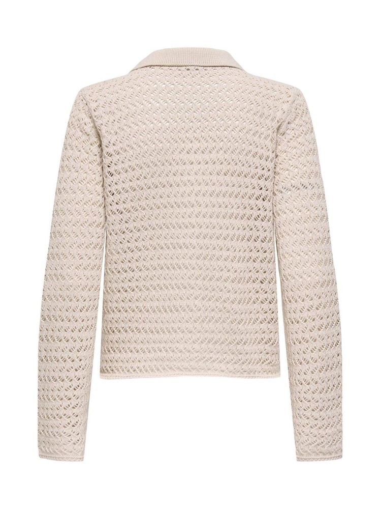 ONLY Natural Crochet Button Through Collar Cardigan - Image 2 of 2