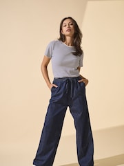 ONLY Blue Draw String Wide Leg Chamray Trousers - Image 3 of 3