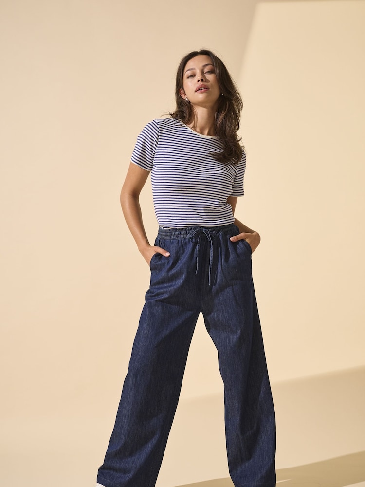 ONLY Blue Draw String Wide Leg Chamray Trousers - Image 3 of 3 ONLY Blue Draw String Wide Leg Chamray Trousers - Image 3 of 3