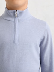 Reiss Sky Blue Blackhall 3-9 yrs Merino Wool Half-Zip Funnel Neck Jumper - Image 3 of 5