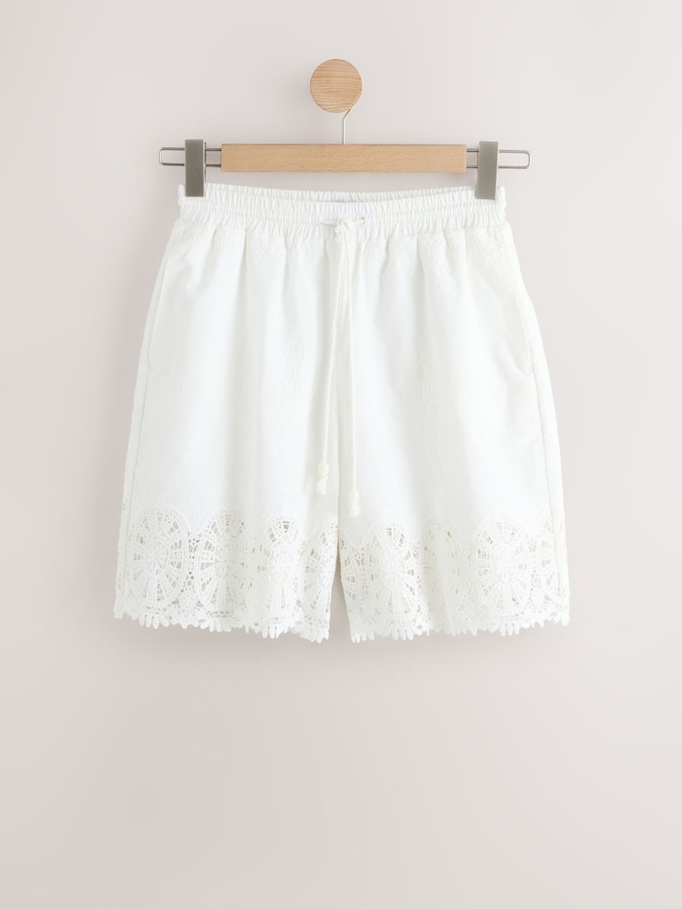 White Crochet Trim Shorts - Image 1 of 3 White Crochet Trim Shorts - Image 1 of 3
