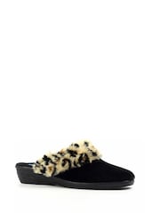 Lunar Burnie Leopard Print Trim Mule Black Slippers - Image 1 of 6