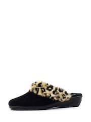 Lunar Burnie Leopard Print Trim Mule Black Slippers - Image 2 of 6