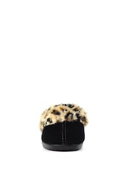 Lunar Burnie Leopard Print Trim Mule Black Slippers - Image 5 of 6