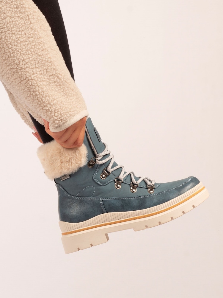Lunar Blue Evelyn Teddy Trim Waterproof Boots - Image 1 of 6 Lunar Blue Evelyn Teddy Trim Waterproof Boots - Image 1 of 6