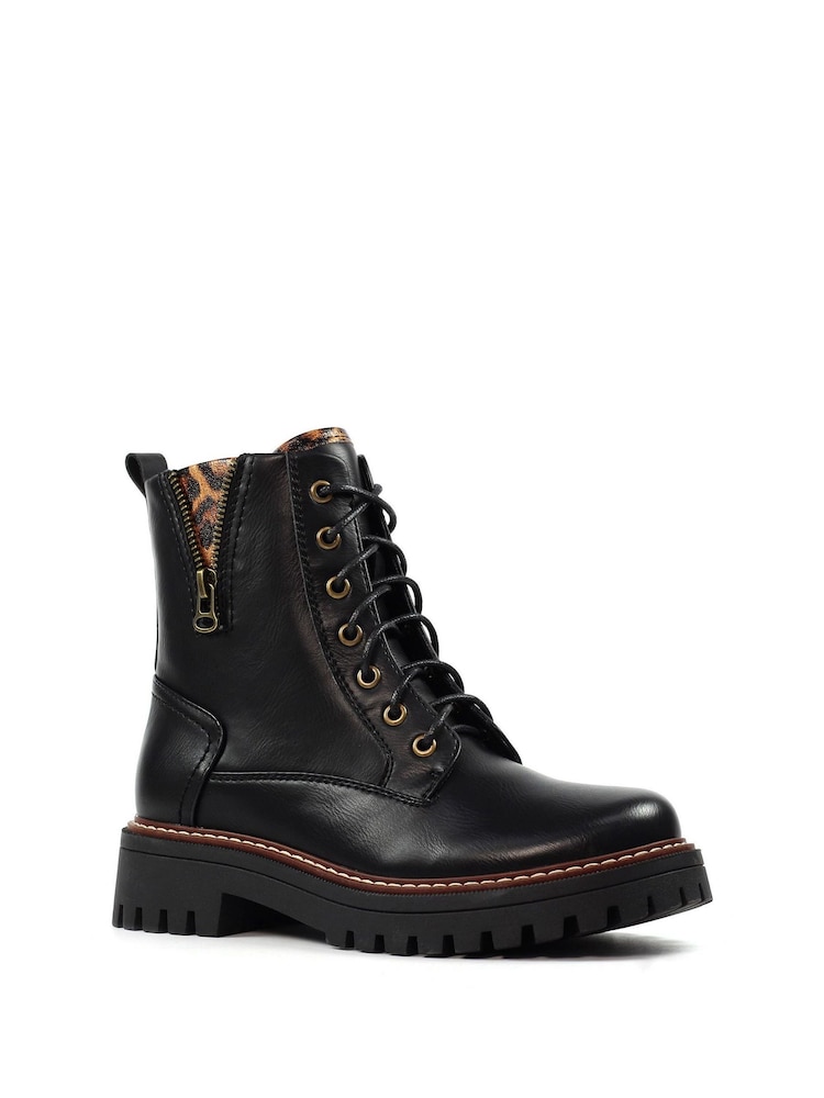 Lunar Colorado Chunky Lace Up Fashion Black Boots - Image 2 of 10