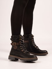 Lunar Annabelle Knit Cuff Detail Waterproof Black Boots - Image 1 of 9