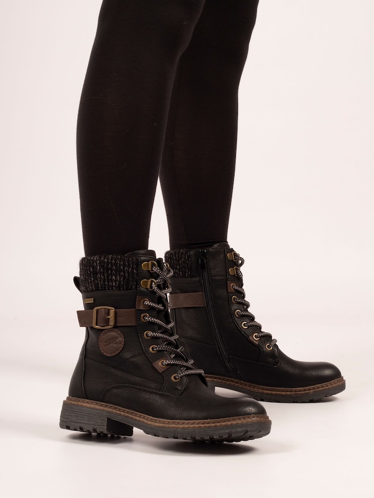Lunar Annabelle Knit Cuff Detail Waterproof Black Boots - Image 1 of 9