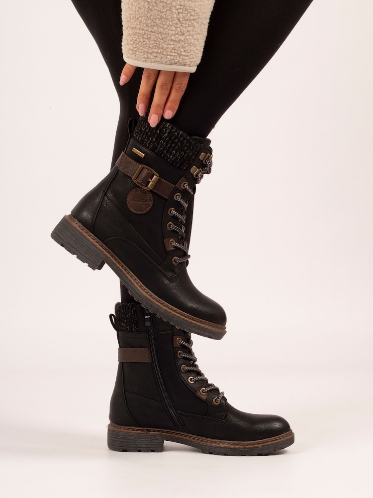 Lunar Annabelle Knit Cuff Detail Waterproof Black Boots - Image 2 of 9