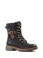 Lunar Annabelle Knit Cuff Detail Waterproof Black Boots - Image 3 of 9
