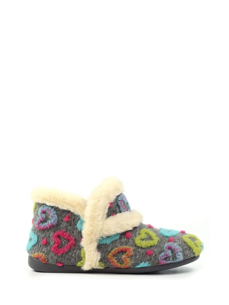 Pantuflas estilo botinha com detalhe de coração de anjo cinza Lunar - Imagem 2 de 8