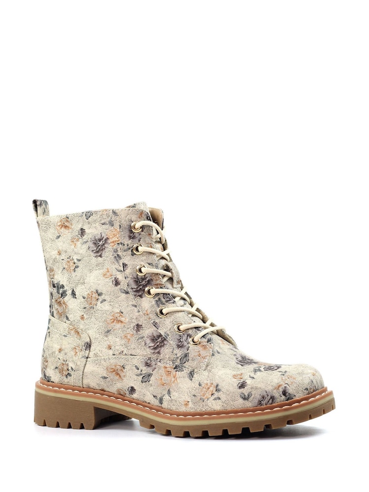 Lunar Cream Dazzle Floral Lace-Up Ankle Boots - Image 2 of 8 Lunar Cream Dazzle Floral Lace-Up Ankle Boots - Image 2 of 8