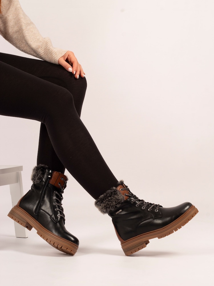 Lunar Bernice Faux Fur Trim Waterproof Black Boots - Image 1 of 8 Lunar Bernice Faux Fur Trim Waterproof Black Boots - Image 1 of 8