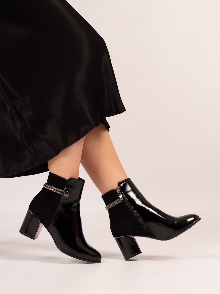 Lunar Lily Patent Heeled Ankle Black Boots - Image 1 of 8