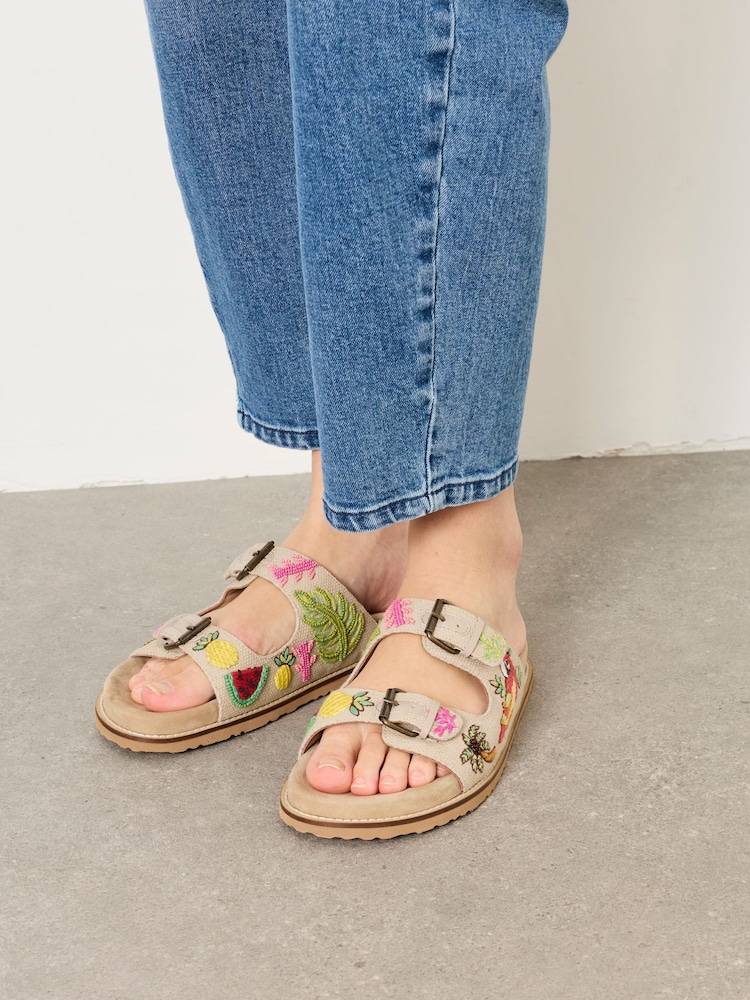 FatFace Natural Coco Embroiderd Footbed Sandal - Image 2 of 5