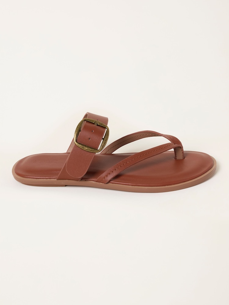 FatFace Tan Brown Leather Boho Slider Sandal - Image 1 of 3