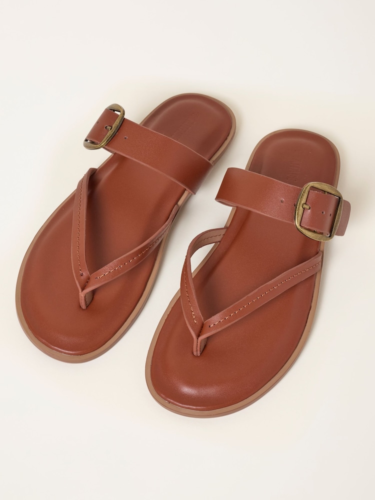 FatFace Tan Brown Leather Boho Slider Sandal - Image 3 of 3