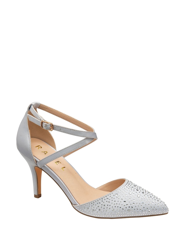 Ravel Silver Satin Pointed Toe Heeled Shoes - Image 1 of 4 Ravel Silver Satin Pointed Toe Heeled Shoes - Image 1 of 4