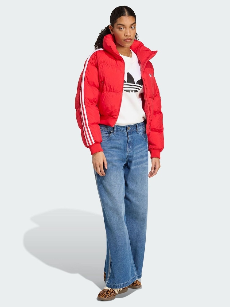 adidas Originals Red Adicolor Cropped Synthetic Down Puffer Jacket - Image 1 of 5