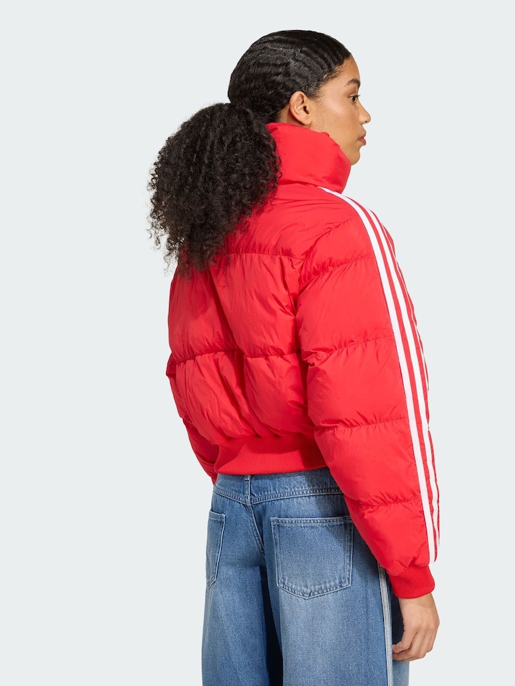 adidas Originals Red Adicolor Cropped Synthetic Down Puffer Jacket - Image 2 of 5