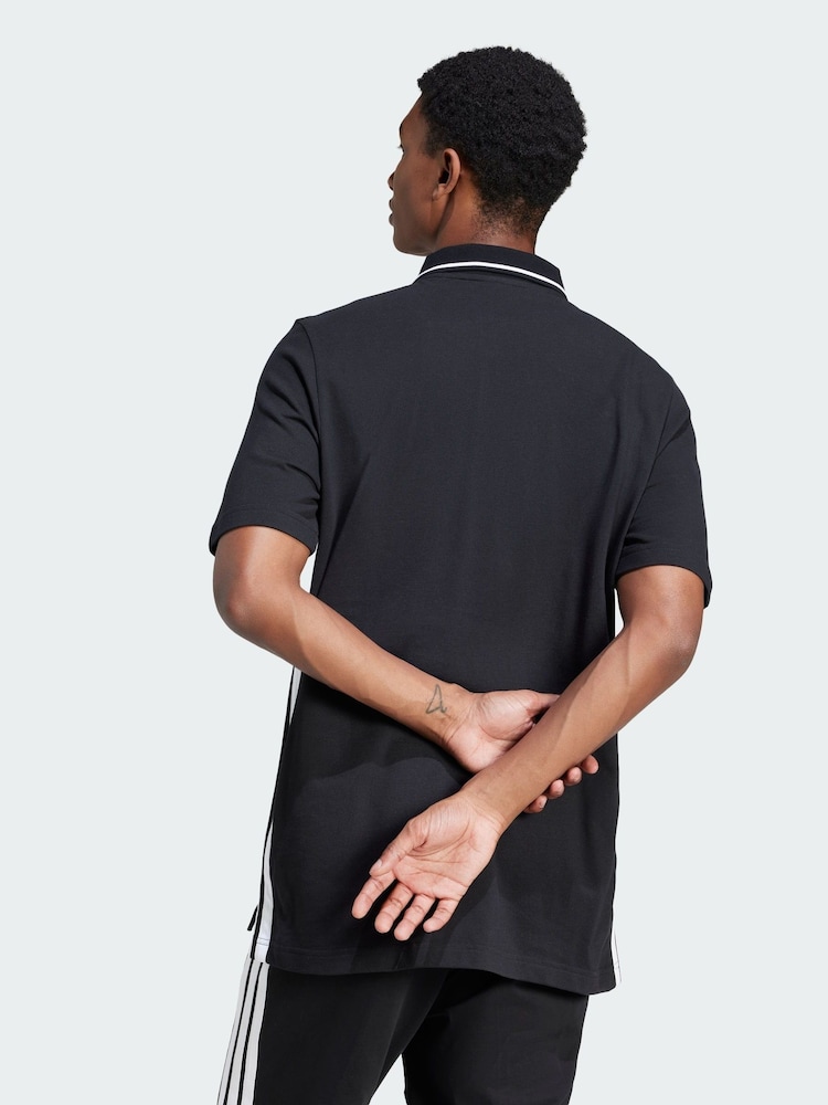 adidas Black Essentials 3-Stripes Piqué Polo Shirt - Image 2 of 5 adidas Black Essentials 3-Stripes Piqué Polo Shirt - Image 2 of 5
