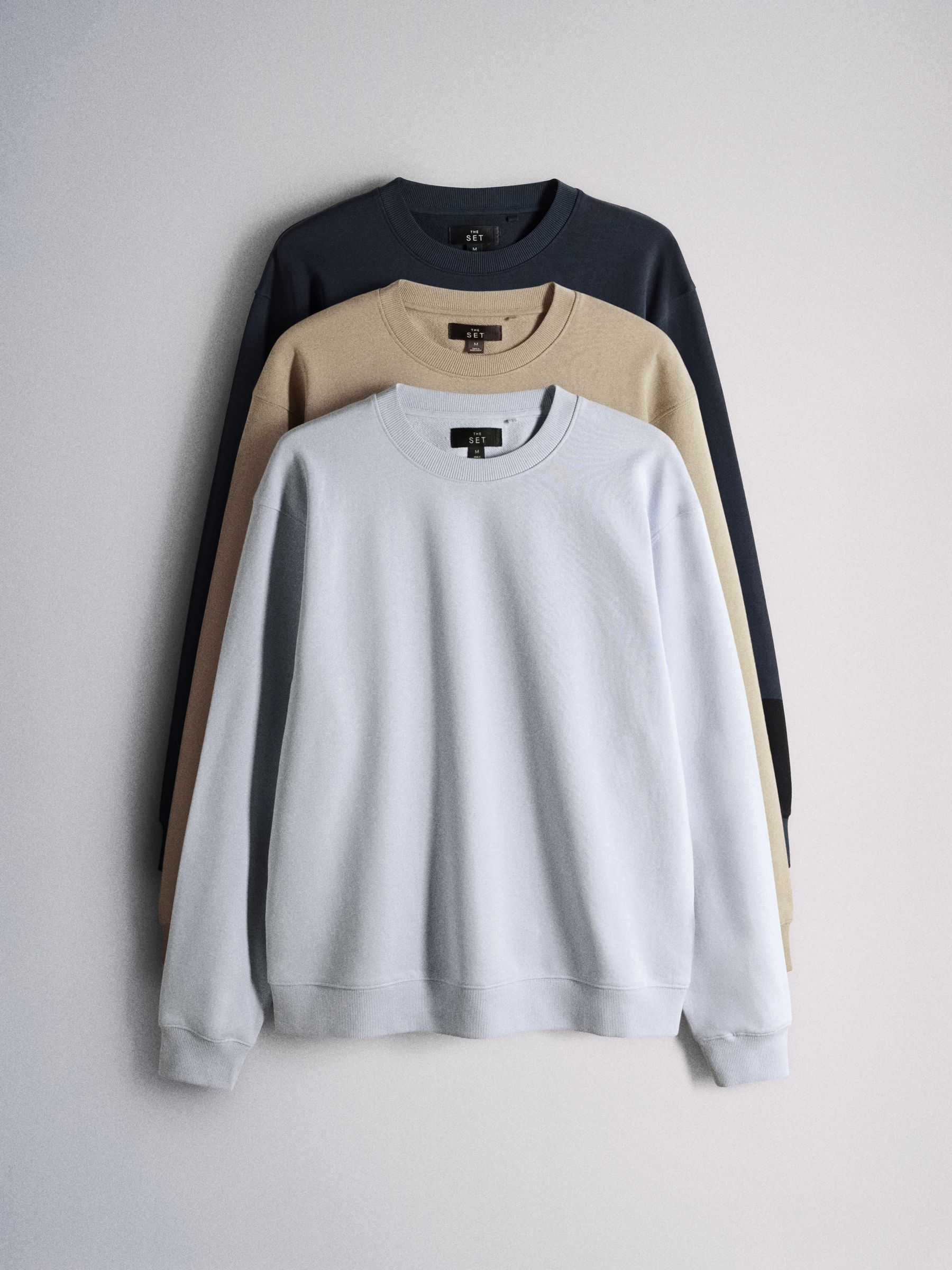 Buy The Set 3 Pack Heavy Cotton Loop Back Crew Neck Sweat Tops