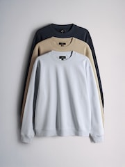 The Set 3 Pack Heavy Cotton Loop Back Crew Neck Sweat Tops Blue/Navy - Image 2 of 13