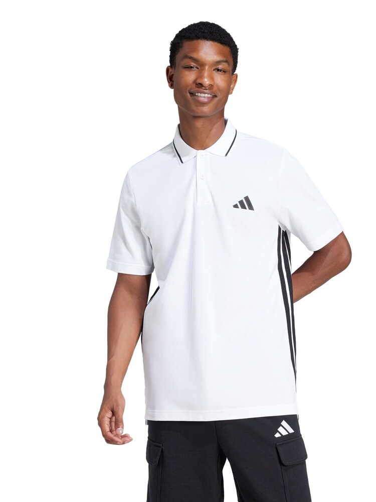 adidas White Essentials 3-Stripes Piqué Polo Shirt - Image 1 of 5 adidas White Essentials 3-Stripes Piqué Polo Shirt - Image 1 of 5