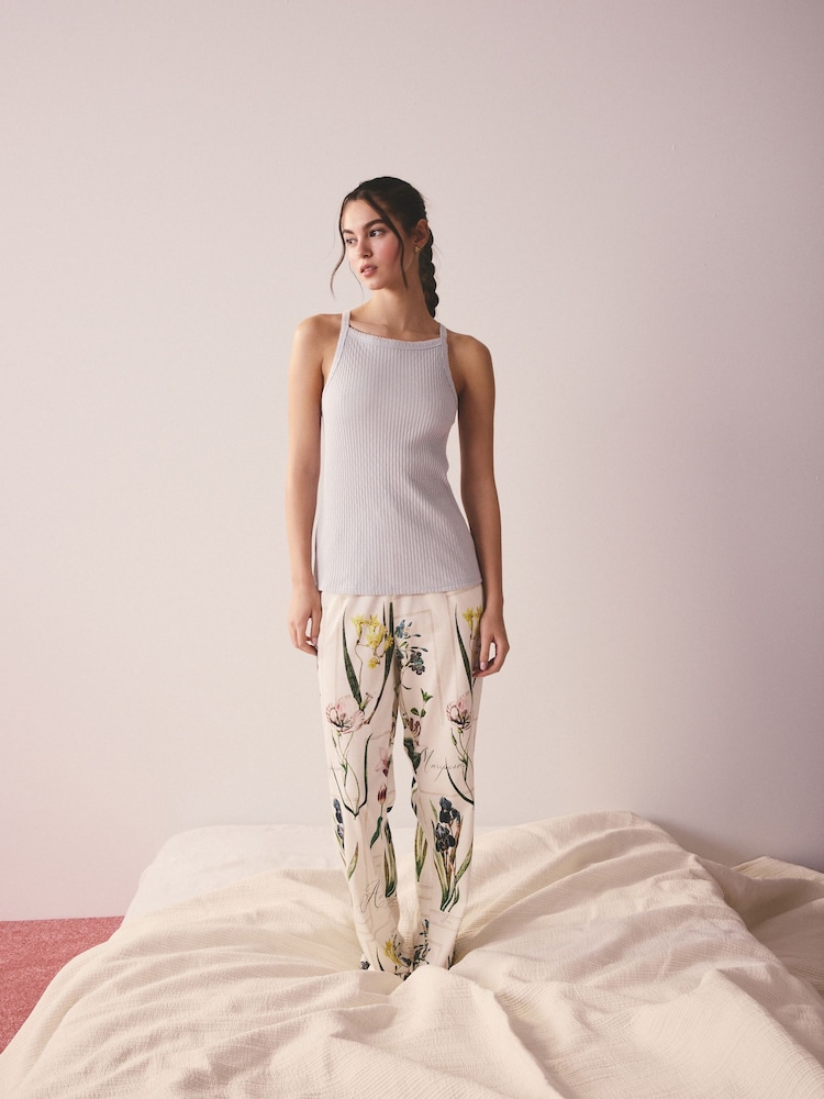 Blue Floral Rib Vest Pyjamas - Image 1 of 3