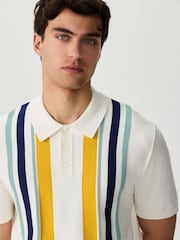 White Regular Fit Cotton Rich Short Sleeve Stripe Knit Polo Shirt - Image 1 of 8