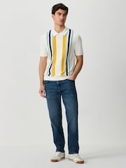 White Regular Fit Cotton Rich Short Sleeve Stripe Knit Polo Shirt - Image 2 of 8