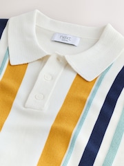 White Regular Fit Cotton Rich Short Sleeve Stripe Knit Polo Shirt - Image 7 of 8