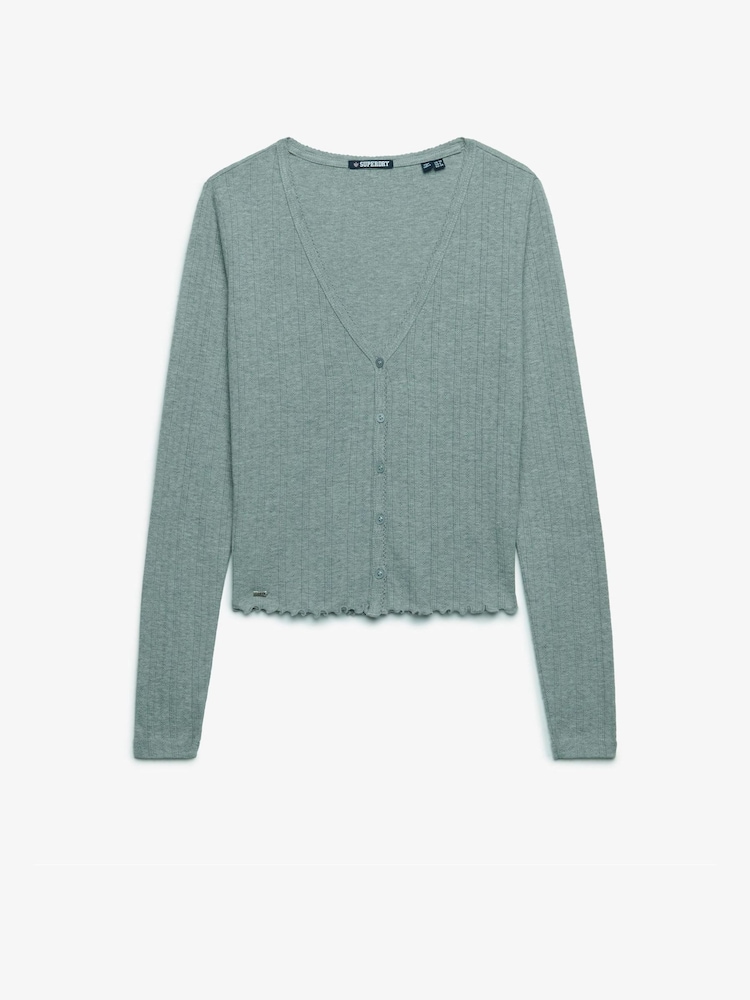 ירוק - Superdry Athletic Essential Pointelle Cardigan - תמונה 1 מתוך 1