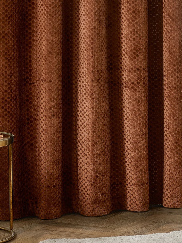 Paoletti Copper Neptune Fully Lined Velvet Eyelet Curtains - Image 4 of 4 Paoletti Copper Neptune Fully Lined Velvet Eyelet Curtains - Image 4 of 4