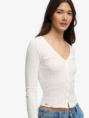 לבן - Superdry Athletic Essential Pointelle Cardigan - תמונה 3 מתוך 5