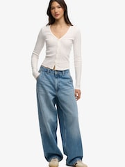 לבן - Superdry Athletic Essential Pointelle Cardigan - תמונה 4 מתוך 5