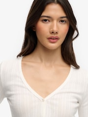 לבן - Superdry Athletic Essential Pointelle Cardigan - תמונה 5 מתוך 5