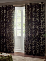 Paoletti Black Bamboo Jacquard Eyelet Curtains - Image 1 of 5
