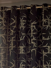 Paoletti Black Bamboo Jacquard Eyelet Curtains - Image 4 of 5