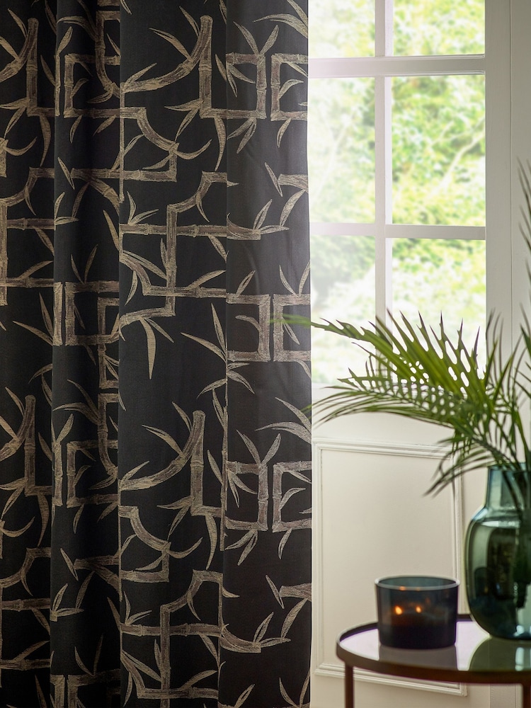 Paoletti Black Bamboo Designed Jacquard Eyelet Curtains - Image 4 of 4 Paoletti Black Bamboo Designed Jacquard Eyelet Curtains - Image 4 of 4