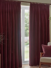 Yard Red Heavy Chenille Velvet Pencil Pleat Curtains - Image 1 of 5