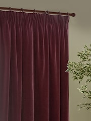Yard Red Heavy Chenille Velvet Pencil Pleat Curtains - Image 3 of 5