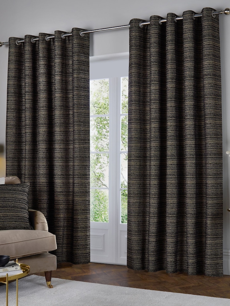 Paoletti Black Jupiter Chenille Jacquard Eyelet Curtains - Image 1 of 5 Paoletti Black Jupiter Chenille Jacquard Eyelet Curtains - Image 1 of 5